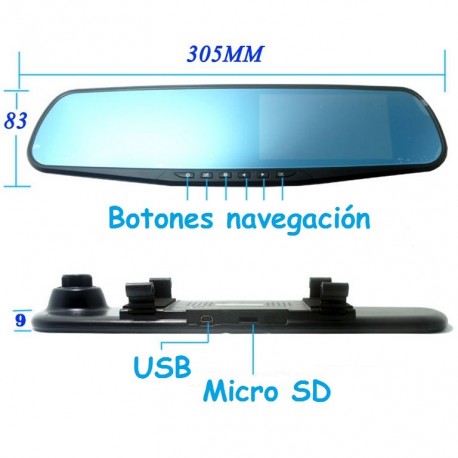 RETROVISOR CENTRAL CAMARA INTEGRADA FULL HD 1080P SENSOR MOVIMIENTO